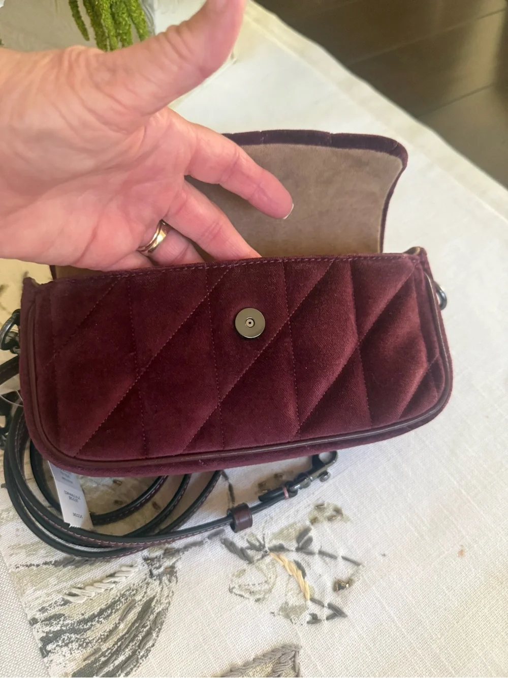 COACH Quilted Velvet Crossbody in Burgundy